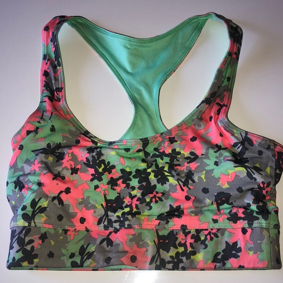 Mint green and flower print reversible sports bra - Picture 1 of 2
